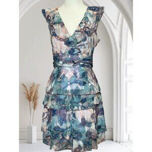 Jessica Simpson Womens Sleeveless Tired Ruffle Party Dres Sz 8 Blue Pink Green